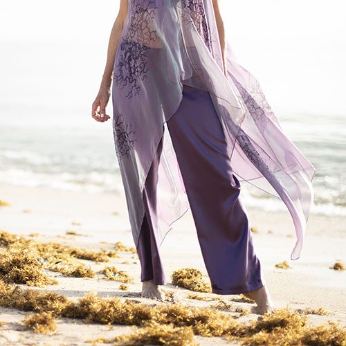Sally Drawstring Silk Pant in Purple